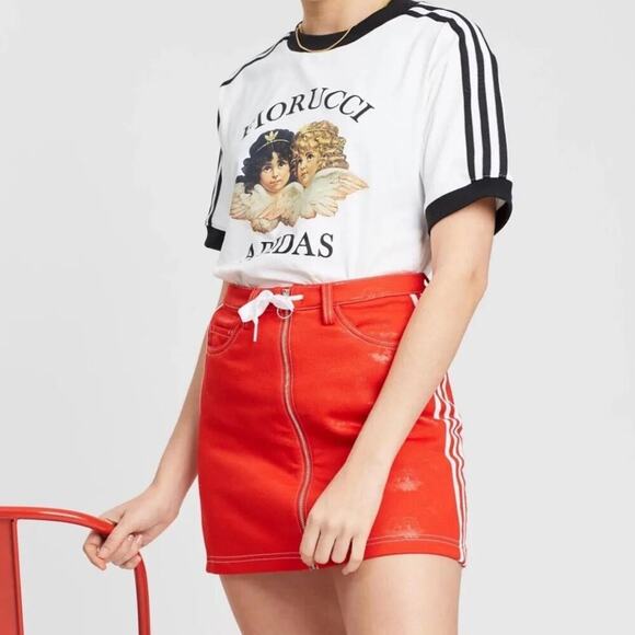 Adidas Women Originals x Fiorucci Jacquard Trefoil Red Mini Skirt - Picture 2 of 9
